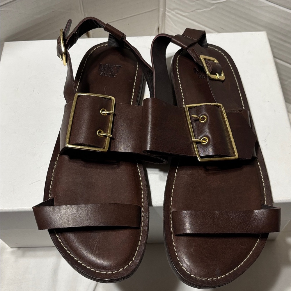 MKT double strap leather sandals with gold tone hardware. NWOT